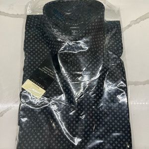 NWT Calabrian London Black Diamond Print Ling Sleeve Dress Shirt
